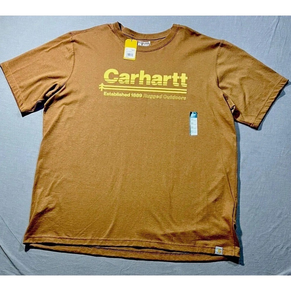 Carhartt Shirt Mens 2XL Brown Heavy Relaxed Fit Crew Neck Short Sleeve Tee.
